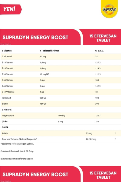 Supradyn Energy Boost 15 Efervesan Tablet x 2 Adet
