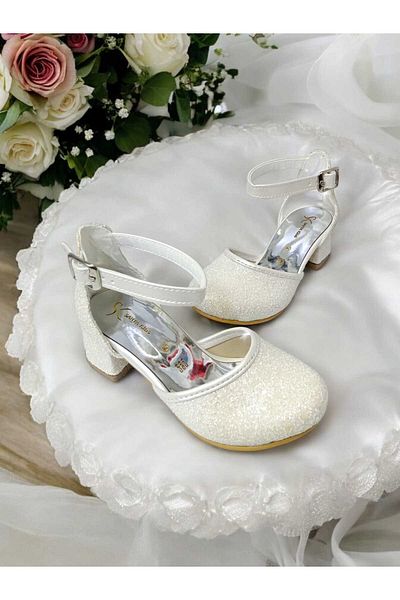 PATİK BEBE Copil feminin rochie de seara alba sidefata pantofi cu toc patrat