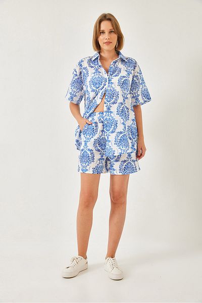 Bianco Lucci Set aus Hemden und Shorts mit tropischem Muster für Damen – 60255 60271035