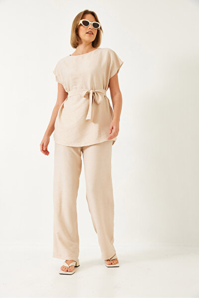 Bianco Lucci Linen Belted Palazzo Trousers Set - Ayrobin 60323 60271039