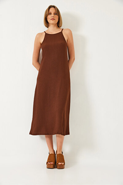 Bianco Lucci Γυναικείο καλοκαιρινό μακρύ πλεκτό φόρεμα με λουράκι 70243 60271033