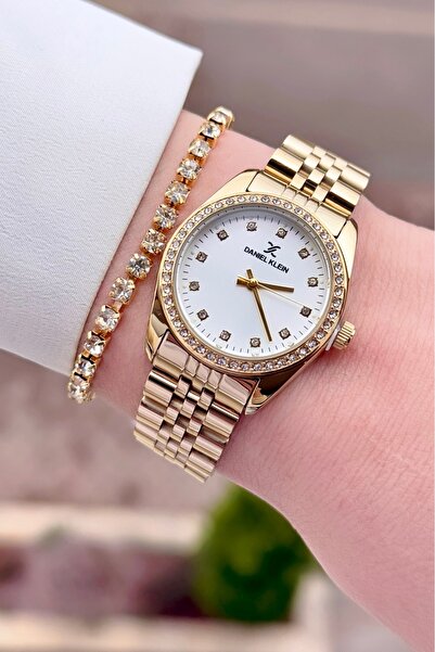 Daniel Klein Altın Renk 2 Yıl Garantili Kadın Kol Saati ve Bileklik