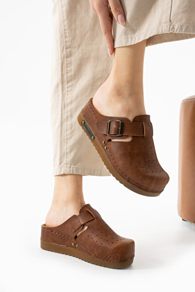 DOGİYE 3090 Brown Solid Color Perforated Anatomical Slippers