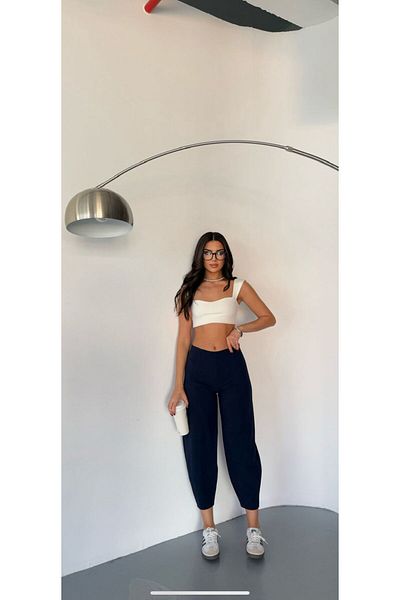MossMoi Navy Blue Scuba Crepe Fabric Shalwar Model Balloon Trousers
