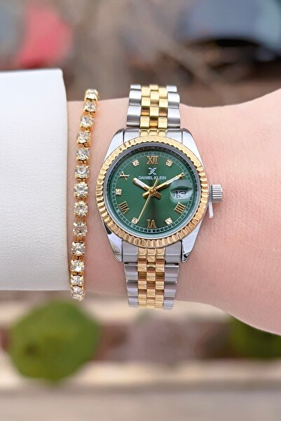 Daniel Klein Kadranı Yeşil Kordonu Sarı Silver Renk 24 Ay Garantili 28 mm Kad...