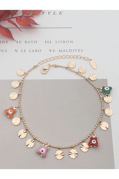 Siya Silver Colorful Eye Detailed Special Series Plate Model Anklet