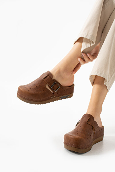 DOGİYE 3090 Brown Solid Color Perforated Anatomical Slippers