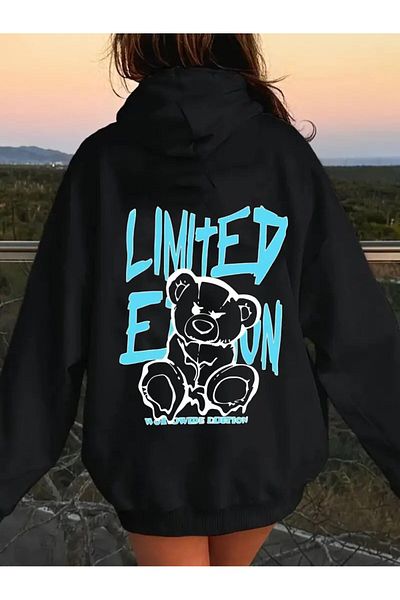 LAND MODA Unisex Μαύρο φούτερ με κουκούλα
