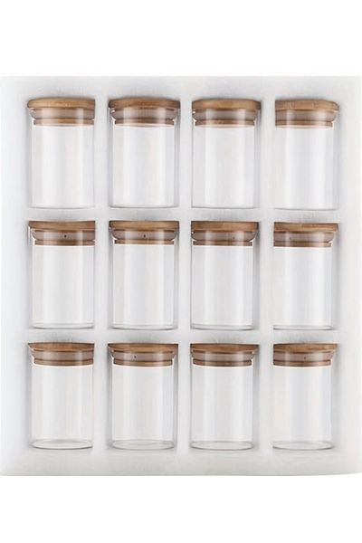 Kitchen Pembelia 12 Pieces of Bamboo Vacuum Lid 250 ml Spice Rack Set Spice Rack Set