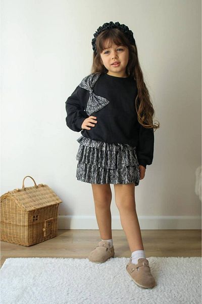 Lolliboomkids Set de 2 piese pentru fete, cu fundă, argintiu, lucios, cu talie elastică