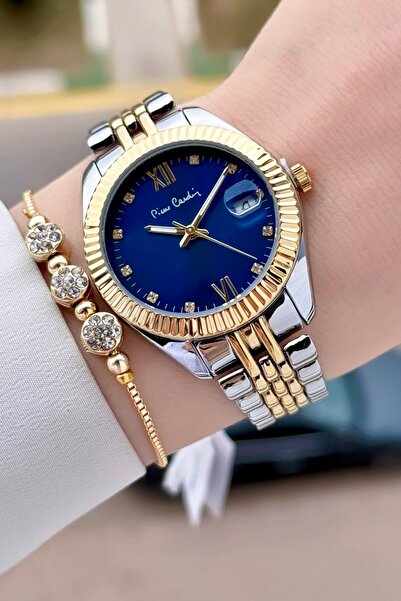 Pierre Cardin Kadranı Lacivert  Kordonu Gold Gümüş Renk 34 mm Kadın Kol Saati