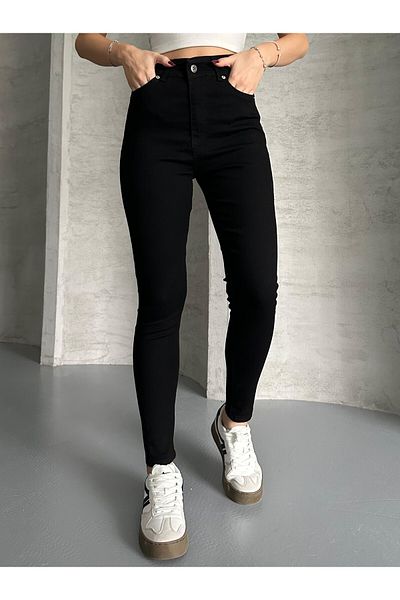 Linarose Blugi negri cu picior subțire de damă Blugi nu se estompează Pantaloni skinny Jean Gatherer