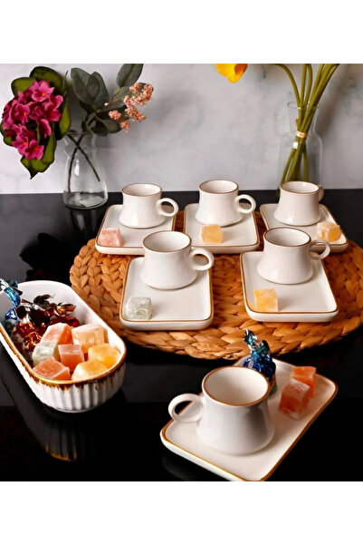 Hediye Köşkü Ayda 6 Kişilik Sunum Tabaklı Kahve Seti