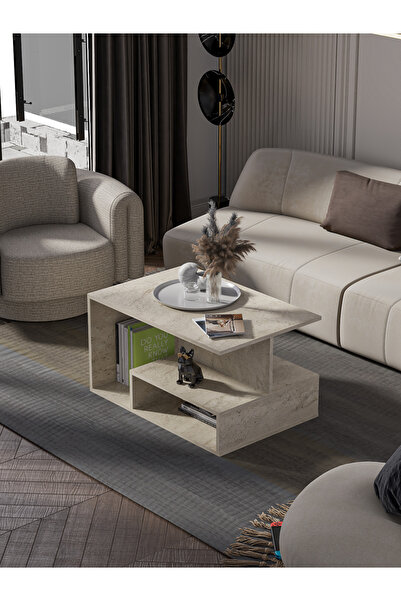 PDMPOİNT DOLAP MARKET Star Raflı Orta Sehpa | Salon Sehpası - Traverten