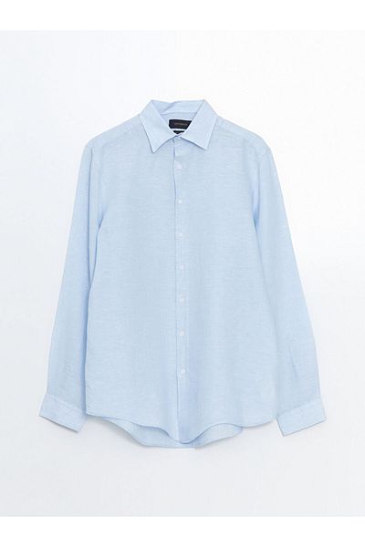 LC Waikiki Ανδρικό λινό μακρυμάνικο πουκάμισο SOUTHBLUE Regular Fit