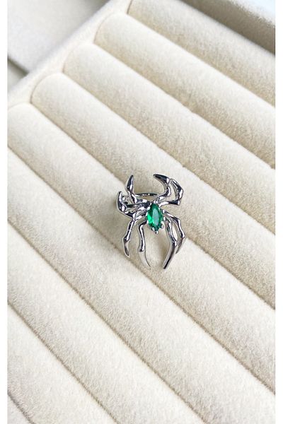 Diamara Designs Spider and Emerald Green Stone Earcuff Steel Women's Earrings