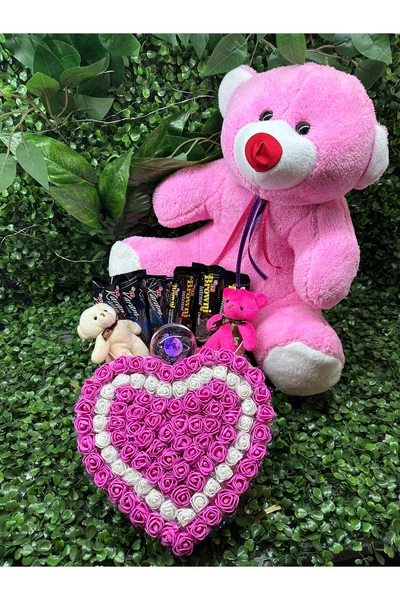 PİNK SHAKE Sevgililer Günü Hediyesi,Kalpli Çikolata Kutusu Güllerle,İşıklı Kü...