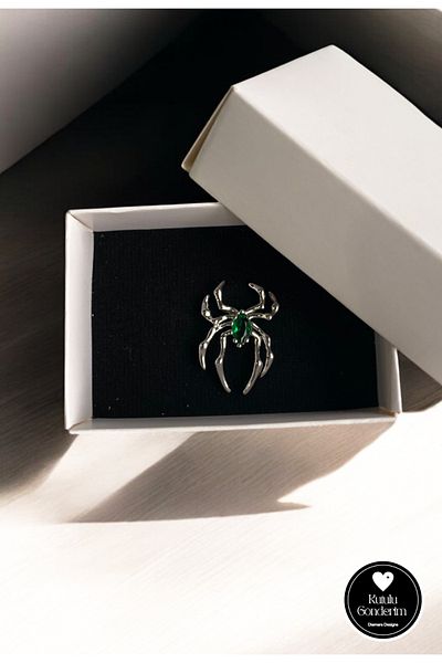 Diamara Designs Spider and Emerald Green Stone Earcuff Steel Women's Earrings