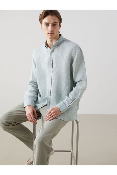 LC Waikiki Ανδρικό λινό μακρυμάνικο πουκάμισο LCW Vision Slim Fit