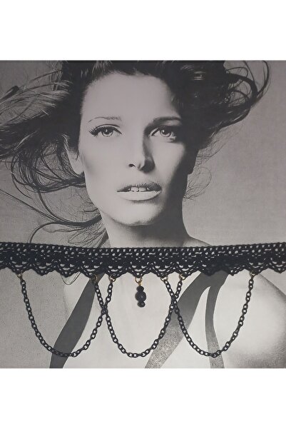 BNGaksesuar Dantel Siyah Zincirli Gotik Gerdanlık Choker Kolye