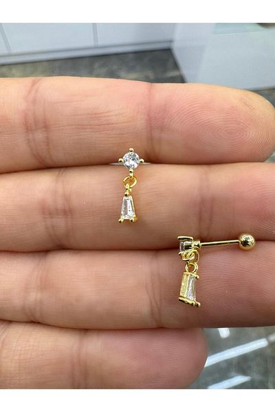 Arescollection Zircon Stone 1 Piece Tragus Helix Lobe Conch Flat Lobe Matched Piercing Earring