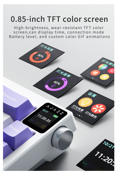 Ajazz AK650 TFT Ekranlı 3 Modlu Mekanik Oyun Klavyesi-5.000 Mah Batarya-Gasket Tasarım