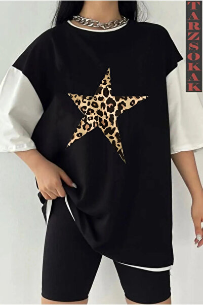Adrift Negru Oversize Negru și culoare dublu LEOPARD STAR