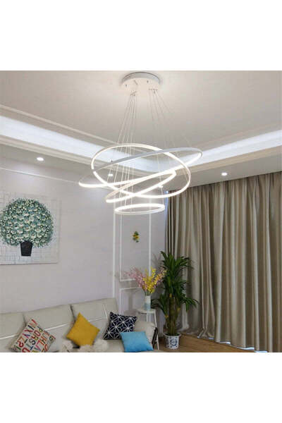 N Naturel Aydınlatma 4lü Ledli Çember Avize / 20-40-60-80cm / 3 Renk Işık / K...