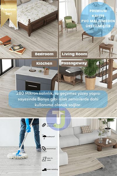 Technojet Δάπεδο με μοτίβο σκληρού ξύλου Premium - Κουζίνα, Ντουλάπι και Φινίρισμα Duar, 60cmX100cm