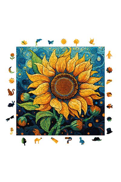 Pinecone Sunflower Floral Patterned Wooden Puzzle - Unique Piece, 353 Pieces, 29X29 cm S1-34