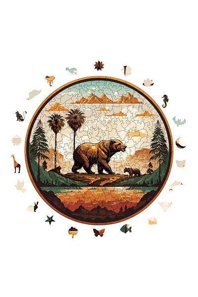 Pinecone بازل خشبي منقوش من Big Bear - 252 قطعة، بما في ذلك اللغز، 29x29 سم A1-01