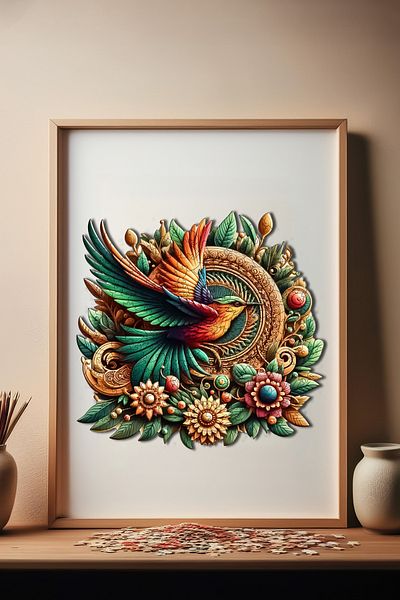 Pinecone 29X28 cm Wz-19 - 250 Pieces Wooden Puzzle Hummingbird Unique Jigsaw Puzzle Foil Included