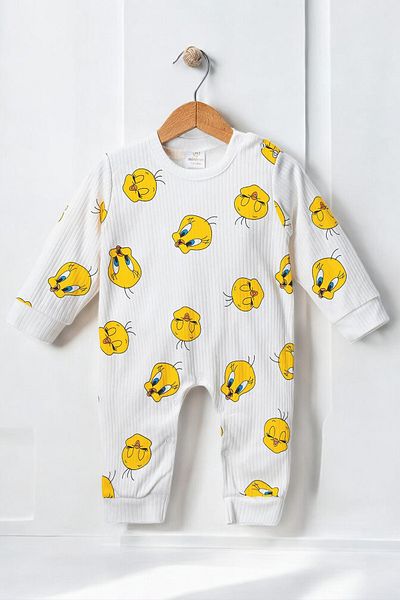 NEGİYYİM Tweety Patterned Unisex Baby Jumpsuit with Hat 3-18 Months 100% Cotton