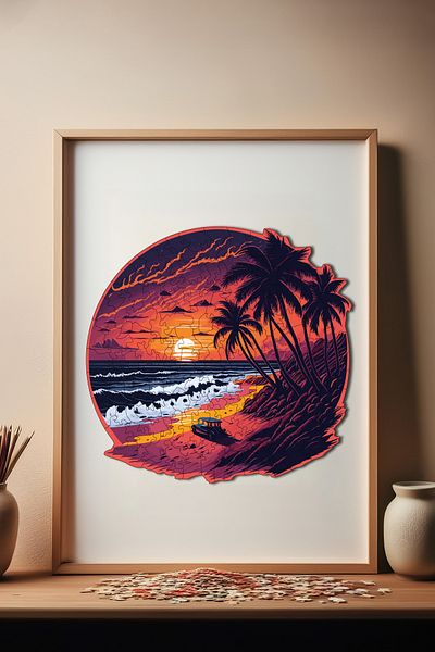 Pinecone 29x28 سم Wz-13 بازل خشبي جزيرة النخيل - بازل مجزأ فريد من نوعه 149 قطعة بما في ذلك رقائق لاصقة