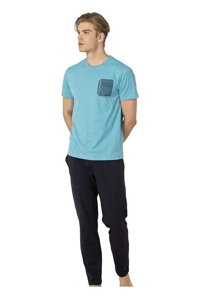 Pierre Cardin Set pijamale de vară din bumbac albastru cu buzunare 7.Q1.K8.K.6