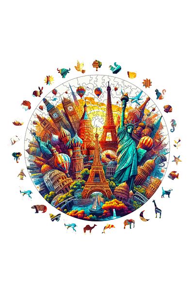 Pinecone لغز خشبي فريد من نوعه من World Cities - 252 قطعة، 29x29 سم، بازل قطع A1-11