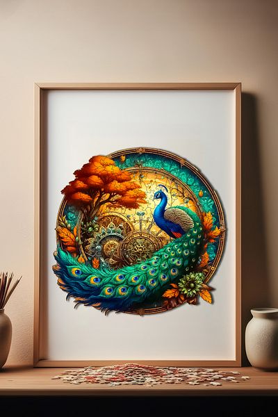 Pinecone بازل خشبي الطاووس قطعة فريدة من نوعها بازل قطع 220 قطعة بما في ذلك رقائق لاصقة 29x28 سم Wz-08
