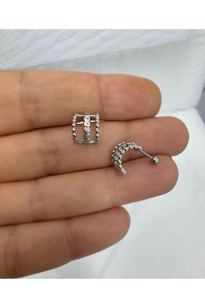 Arescollection Zirkon taşlı  1 adet halka görünümlü tragus helix lobe conch f...