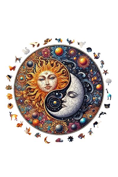Pinecone Sun and Moon's Dance Unique Wooden Puzzle - 252 Pieces, 29X29 Cm, Jigsaw Puzzle A1-06