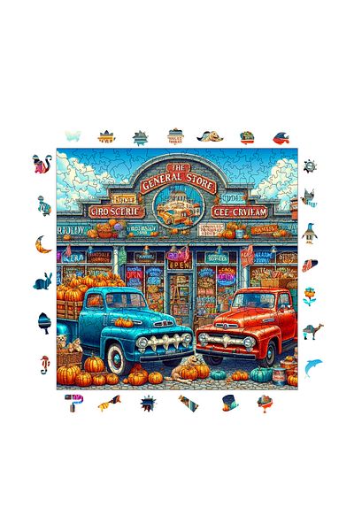 Pinecone 353 Piece Unique Wooden Puzzle - Small Town, 29X29 Cm, S1-27