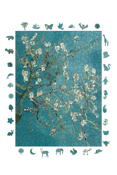 Pinecone شجرة اللوز فان جوخ - ألغاز خشبية مكونة من 450 قطعة مقاس 29 × 39 سم R1-03