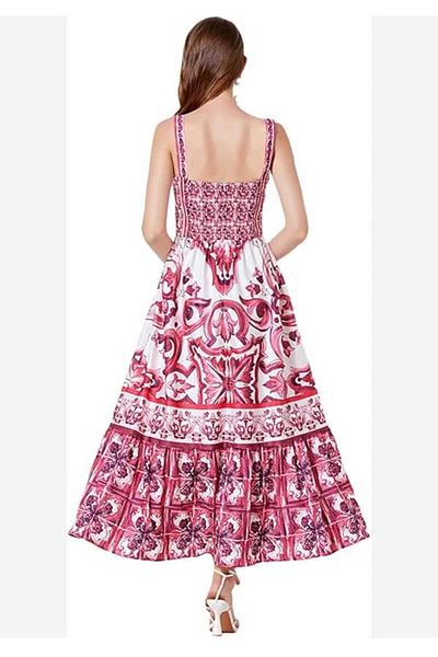 Butik Şenel Dg Model Suspender Ethnic Pattern Long Summer Dress
