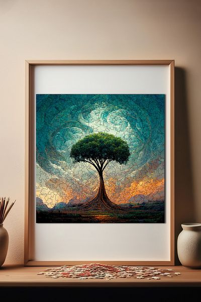 Pinecone قطعة شجرة الحياة الفريدة - أحجية الصور المقطوعة الخشبية 353، بما في ذلك الرقائق المعدنية، مقاس 29 × 29 سم S1-02