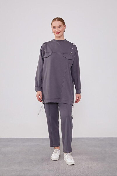 Levidor 140254 GÖĞÜS KISMI CEP DETAYLI OMUZ TAŞ DETAYLI ETEK UCU İP DETAY 2'Lİ SPOR TAKIM QKS