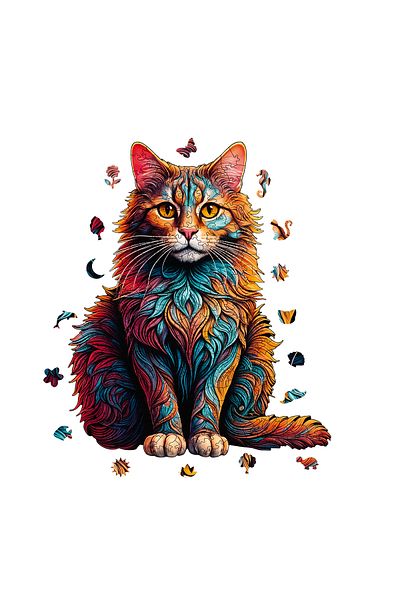 Pinecone Cat Patterned Wooden Puzzle - 250 Piece Puzzle, Foil Included, 27X33 cm Wz-25