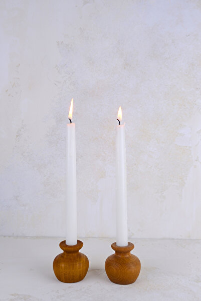 justwood 2 Li Küçük Nar Model Ahşap Şamdan Seti, Dekoratif Şamdan