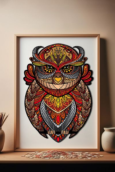 Pinecone Owl Figure - 211 Piece Puzzle with Unique Pieces Wz-16, Including Foil 27X38 cm