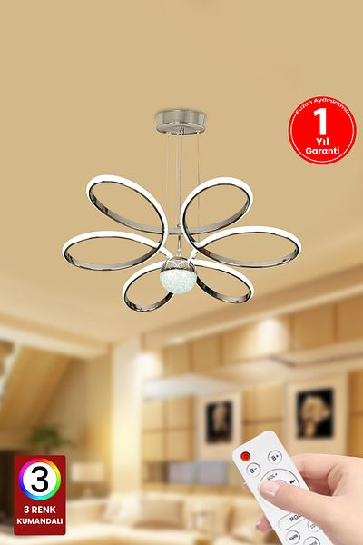 FUZON Orkide Medium 3 - Color Bulk Controlled Led Chandelier Silver Living Room Living Room Chandelier