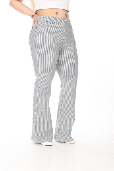Era Lisa Women's Large Size Jeans with Flared Leg Lycra Stripes.