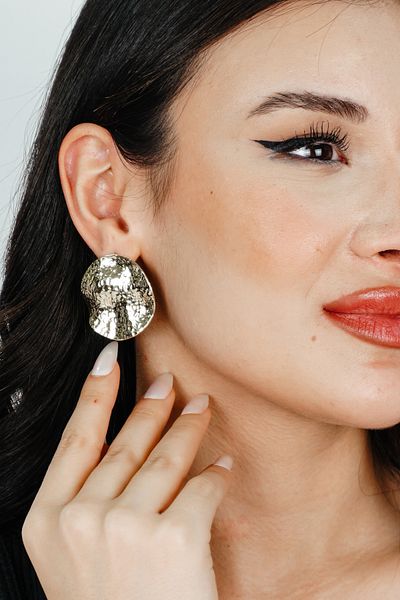TRENDTAKI Asymmetric Tattoo Pattern Gold Plated Triangle Earrings 0192